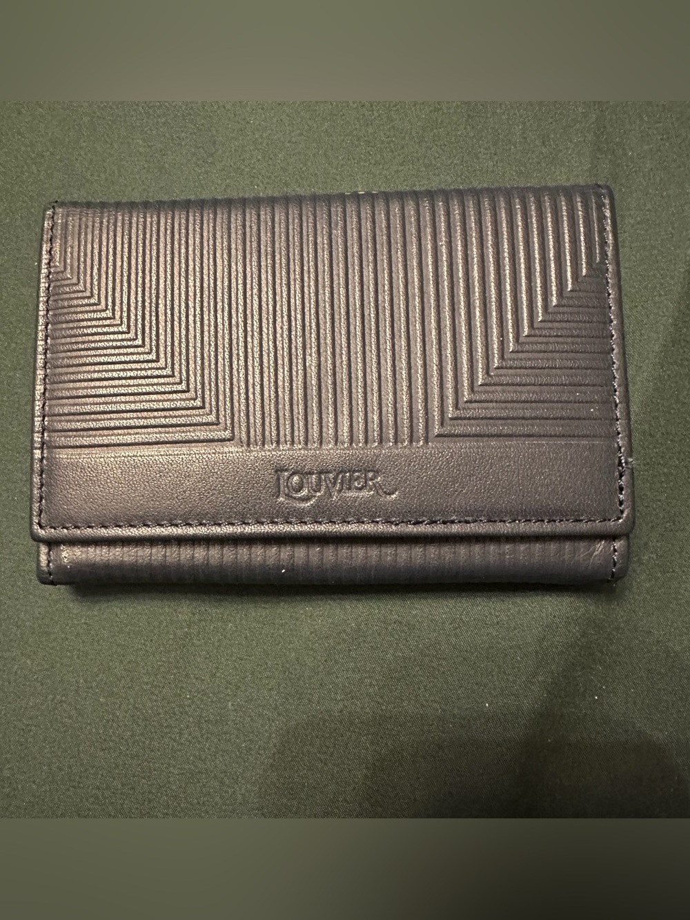 Vintage Louvier Navy Leather Trifold Wallet with Coin Pouch